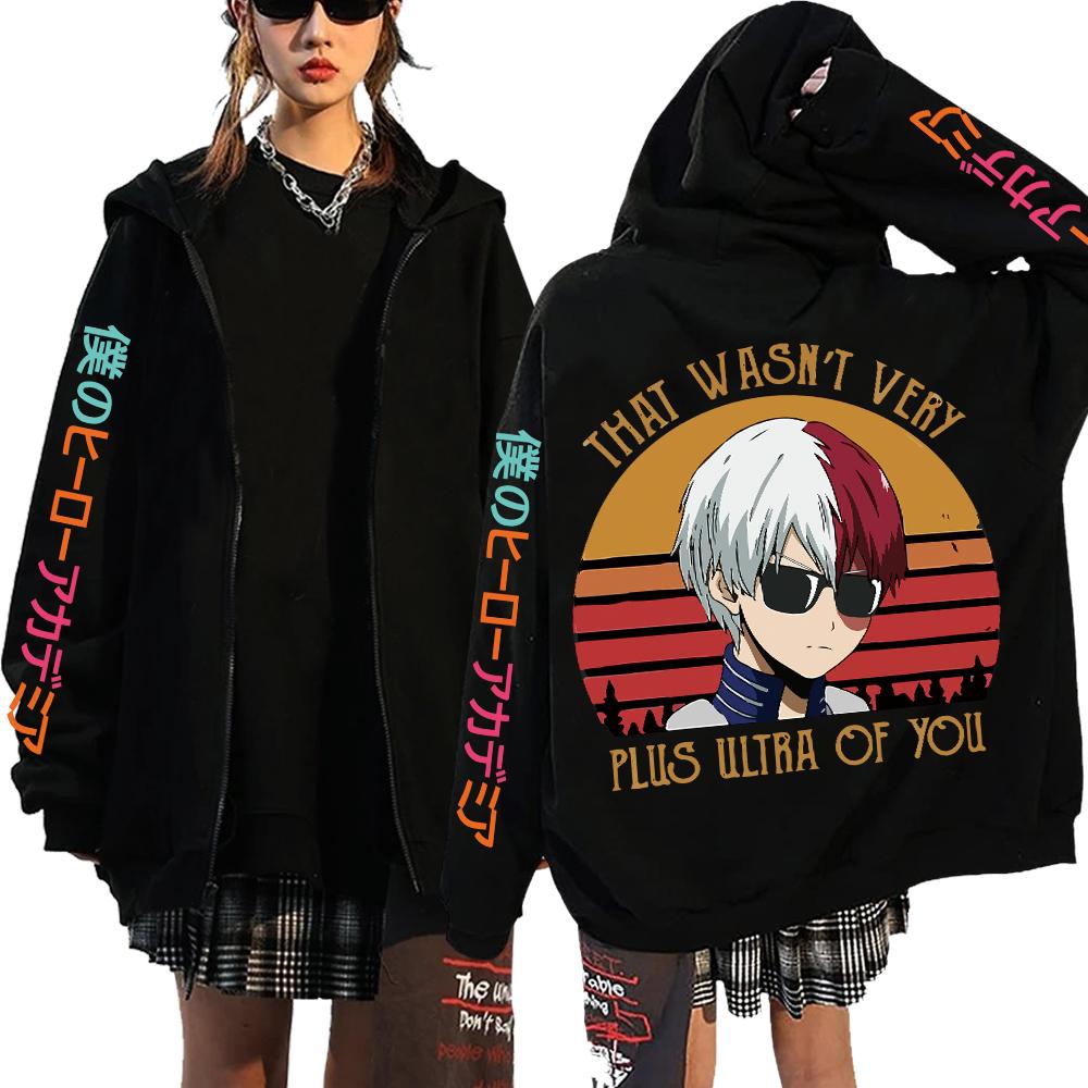 Anime My Hero Academia Todoroki Shoto Zip Up Hoodies Funny Bakugou Katsuki Harajuku Oversize Streetwear Clothes