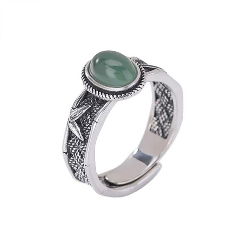Adjustable Vintage Leaf Motif Ring In Oxidized Copper With Bamboo Weave Design Unisex Boho Style