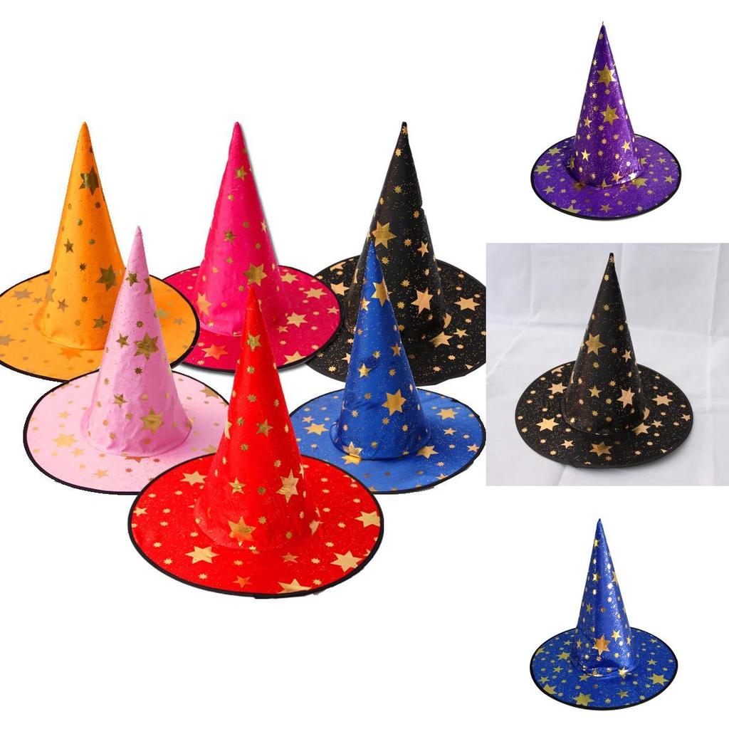 Halloween Hat For Children And Adults Magical Wizard Hat With Golden Embroidery And Five-pointed Star Design