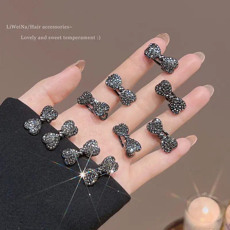 Elegant Rhinestone Bow Hair Clip for Women - Mini Alligator Side Bangs Accessory