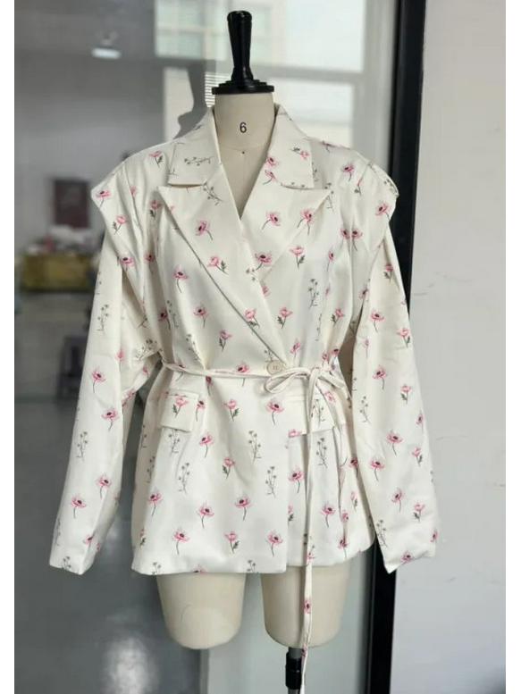 European & American Style Women's Slimming Waist Belt Wide Shoulder Suit Jacket