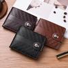Men's Striped Embossed Magnetic Buckle Slim Leather Wallet with Large Capacity Coin Pocket