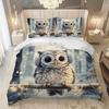 3pcs White Bedding Set Lovely Funny Owl Print Cozy Duvet Cover Set King Queen Twin Single Size Birthday Gift Bedroom Decoration