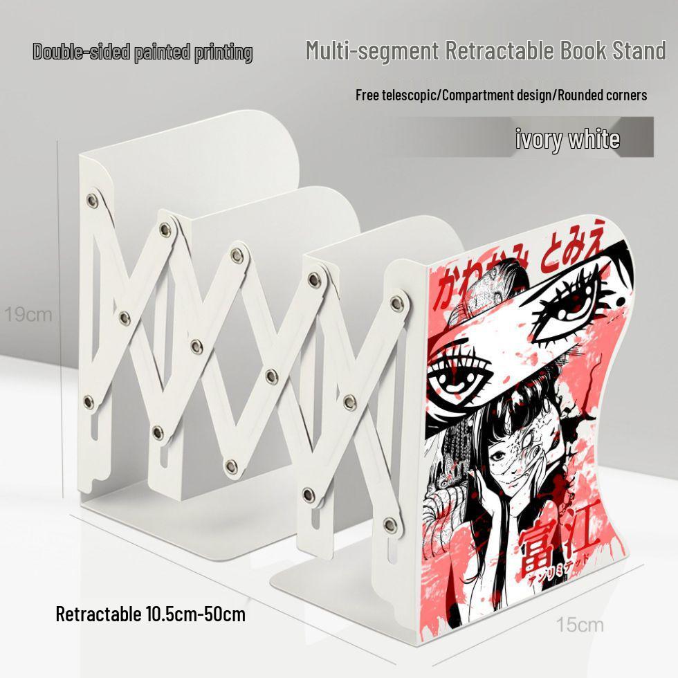 

Junji Ito Tomie Desk Organizer: Retractable Folding Bookshelf and Book Stand for Students. Thickened Metal