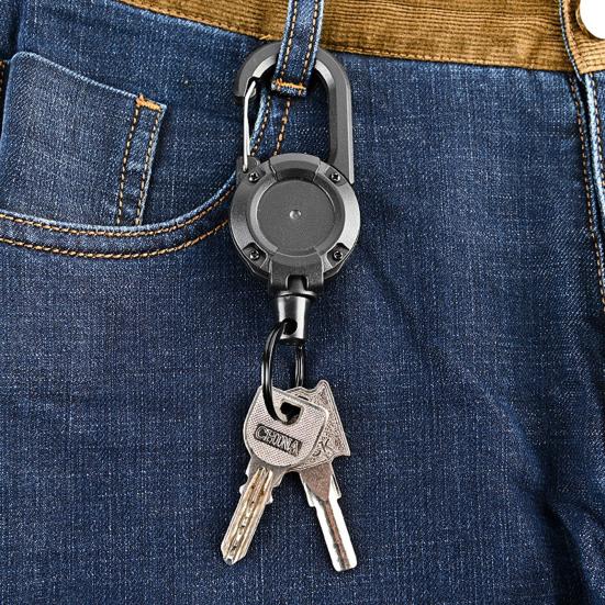 1/4Pcs Retractable Keychain with 60CM Steel Cord Heavy Duty Carabiner Badge Reel ID Holder Extendable Camping Hiking Hanging Buckle Keyring
