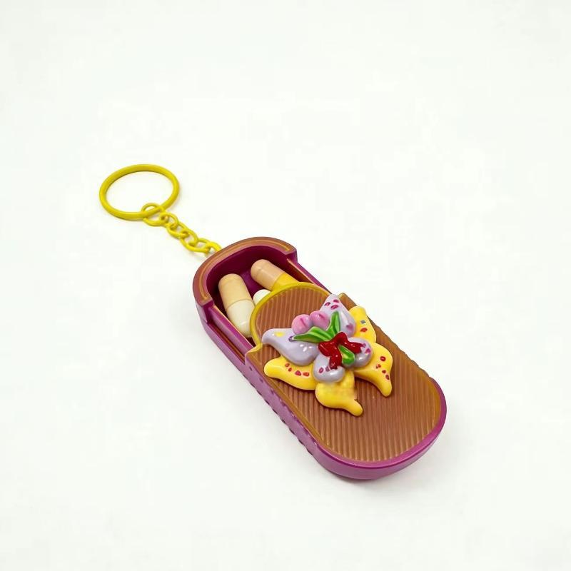 Waterproof Keychain Pill Organizer Tulip Pattern Portable Compact Pill Case Small for Outdoor Activities Daily Medication Carry