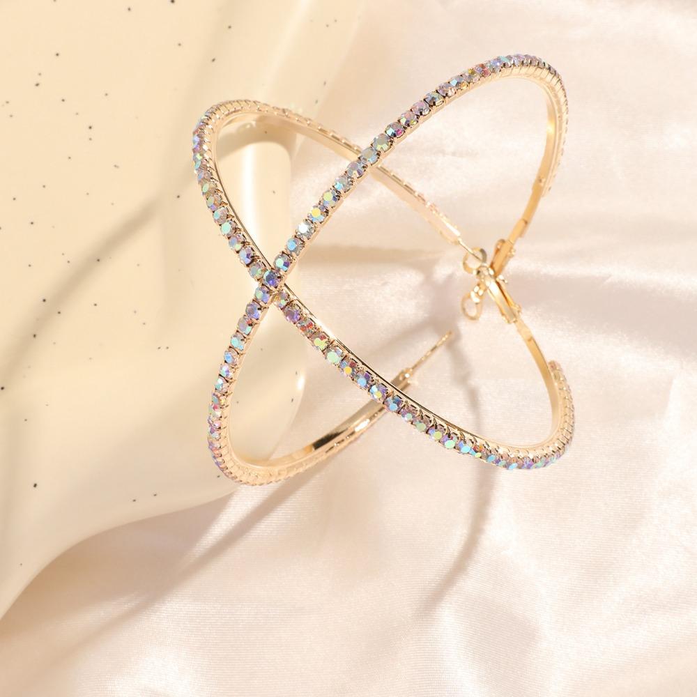 1 Pair Trendy Sparkly Rhinestone Hoop Earrings Diamond Metal Glitter Hoop Earrings 80mm Big Hoops Earrings Wedding Occasion