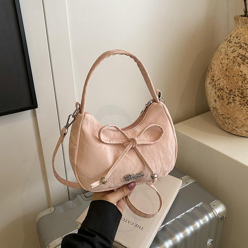 Solid Color 2025 Summer New Large-capacity Bow Dumpling Bag Fashionable Versatile Underarm Shoulder Bag Women's Handbag