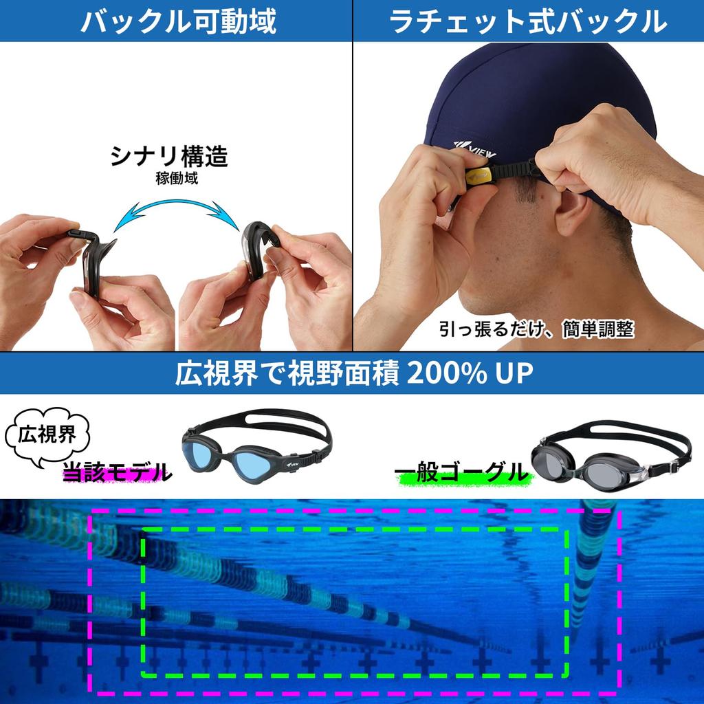 Swimming Goggles DELFINA Made in Japan Outdoor Triathlon Racing Goggles with Cushion Fina Approved Model with SWIPE Function V2000SA BLBK [View]