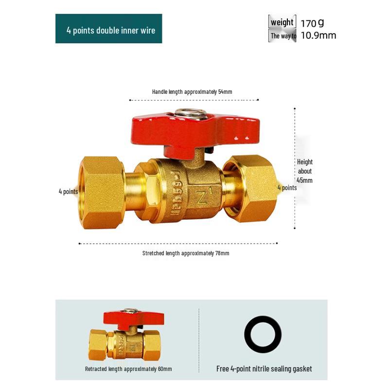 Full Copper Water Heater Union Ball Valve, Male/Female Thread, 6 to 4 Points Large Flow for Wall-Hung Boiler