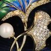 Bo Xin Yun High-End Ginkgo Leaf Enamel Brooch with Zirconia and Pearl Accents