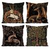 Vintage Medieval Unicorn Art Pillow Case Anti-dustmite Pillowcase Invisible Zipper Silky Short Plush Sofa Cushion Cover
