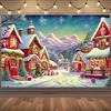 1 piece 2D Christmas Village Winter Wonderland Background Cloth - Snow View Cottage Festival Decoration and Snowflake Pattern