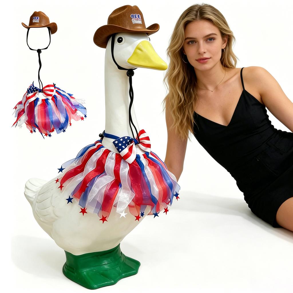 23 Inch Large Goose Hat with Attached Ribbon Skirt and Adjustable Chin Strap Suitable for Independence Day and National Celebrations Costume Accessory