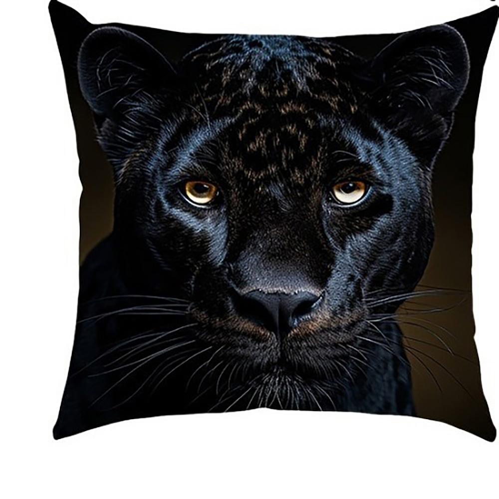 Four Animal Head Pillowcases: Lion, Tiger, Black Panther, and Wolf Sofa Cushion Cover Home Room Decoration 2D Flat Printing