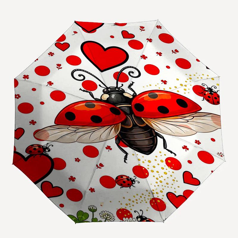 

1PC ladybug hearts Umbrella-8-Rib Reinforced, Automatic Open, Lightweight & Durable, Fashion Accessory for Outdoor, Beach L0411
