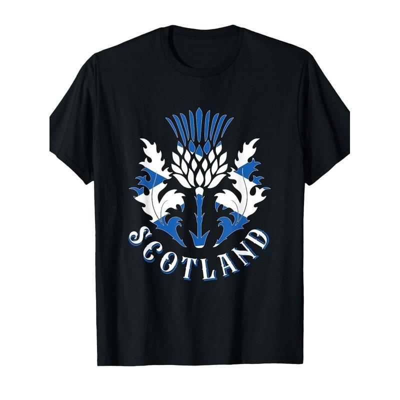 T-Shirt Featuring The Scottish Flag And Thistle, a Symbol of Scotland