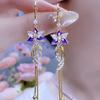 Purple Flower Long Earrings, New Fashionable Tassel Earrings, High-end Pearl Earrings, Light Luxury