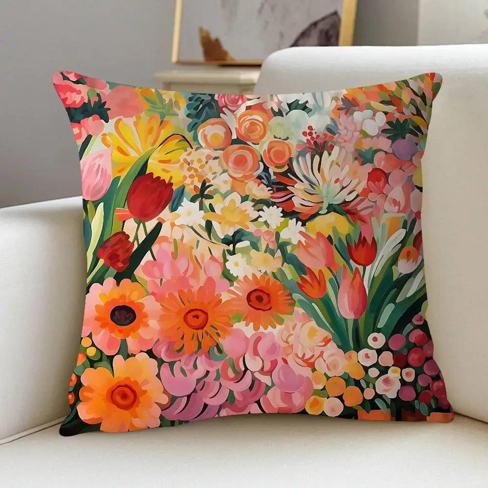 BLOMSTERMARKNAD Blomsterkonst Kudde Animekudde Soffsäng Huvudkuddfodral Kuddöverdrag 45x45 Cm Mode