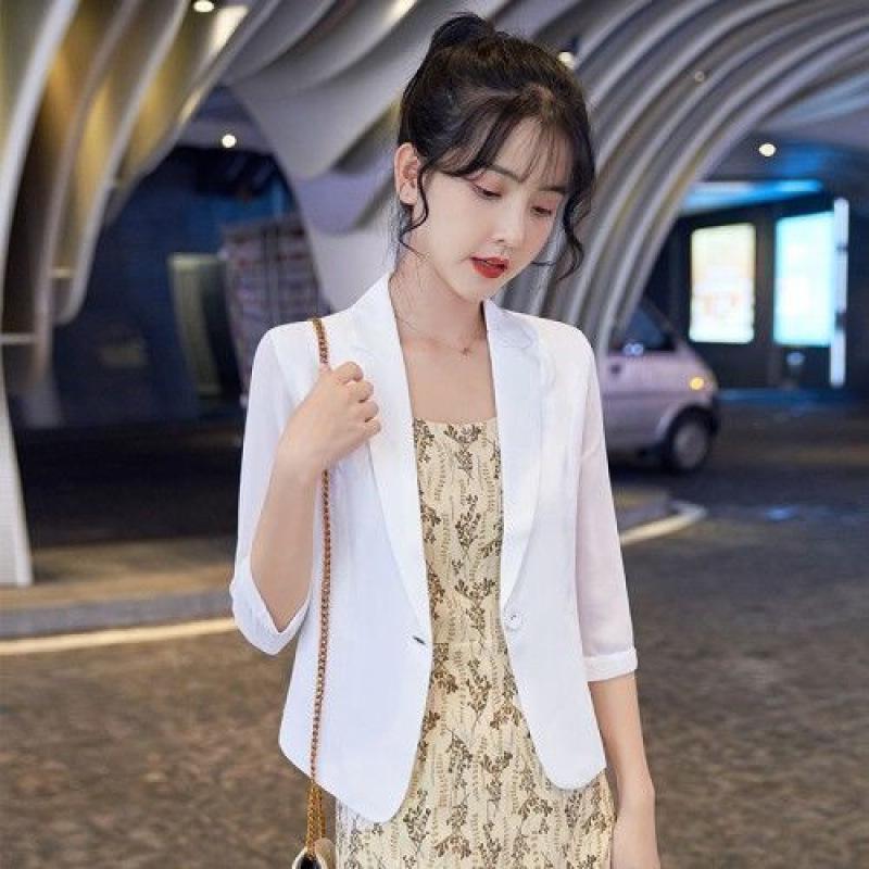 White Three-Quarter Sleeve Petite Blazer for Women - 2026 Summer New Arrival, Popular Internet Celebrity Style 3XL