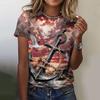 3D Printed Compass Anchor Pattern Women's T-shirt Summer Casual Round Neck Top Short Sleeve Loose T-shirt Daily Short Sleeve