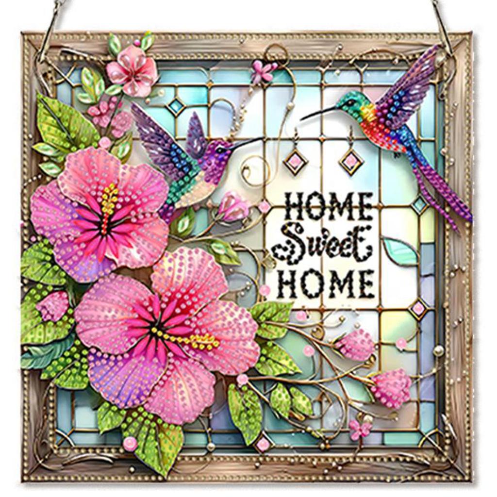 Acrylic Special Shape Hello Spring 5D DIY Diamond Painting Dots Pendant Diamond Painting Hanging Pendant for Garden Window Decor