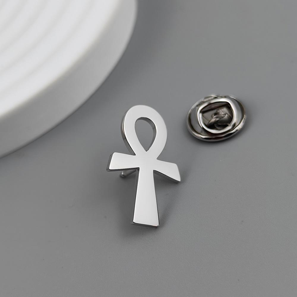 

Ancient mythological symbols stainless steel brooch, key of life/swirling goddess/troll cross emblem, classic guardian jewelry. серебряный