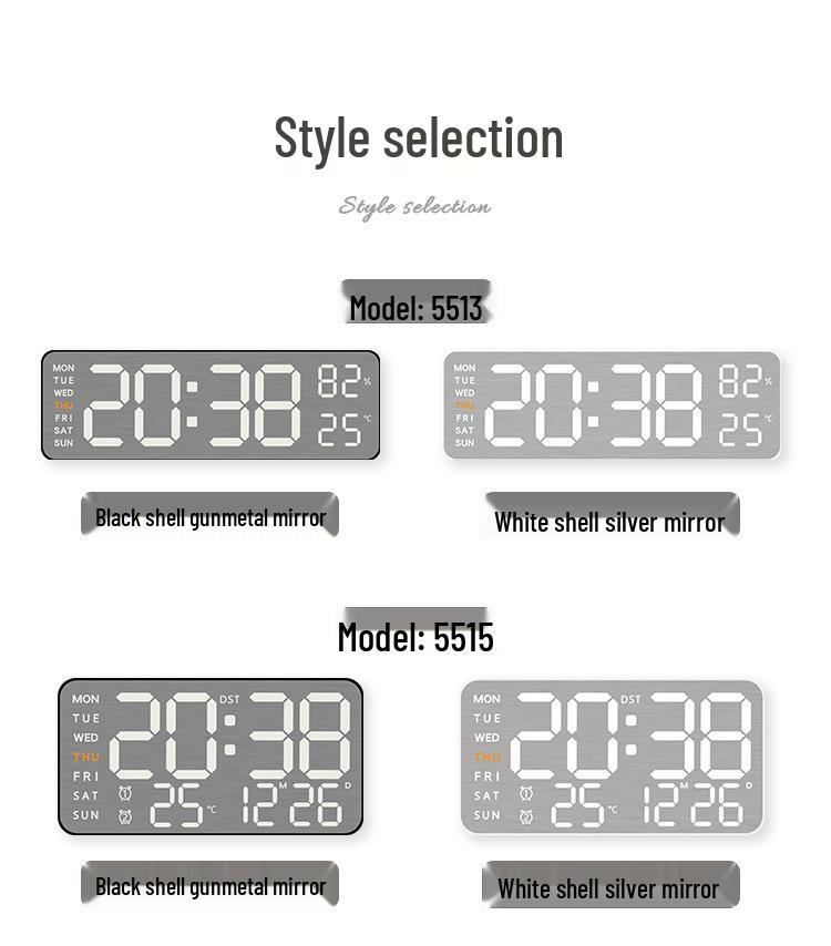 Brushed Metal Wall Clock: LED Multi-functional Electronic Alarm Clock