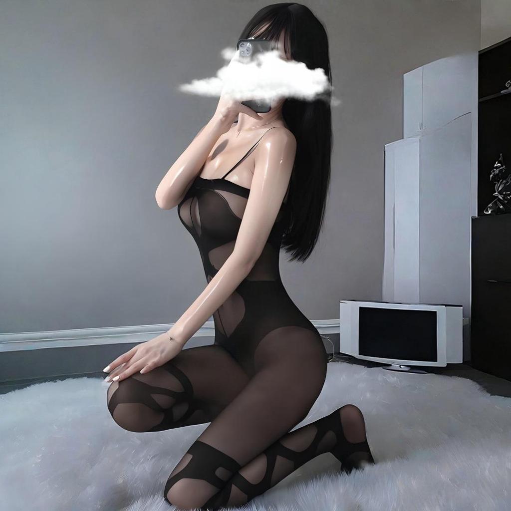 Sexy Transparent One-Piece Lingerie Open File Fishnet Stockings Woven Passionate Tempting No Need to Take off