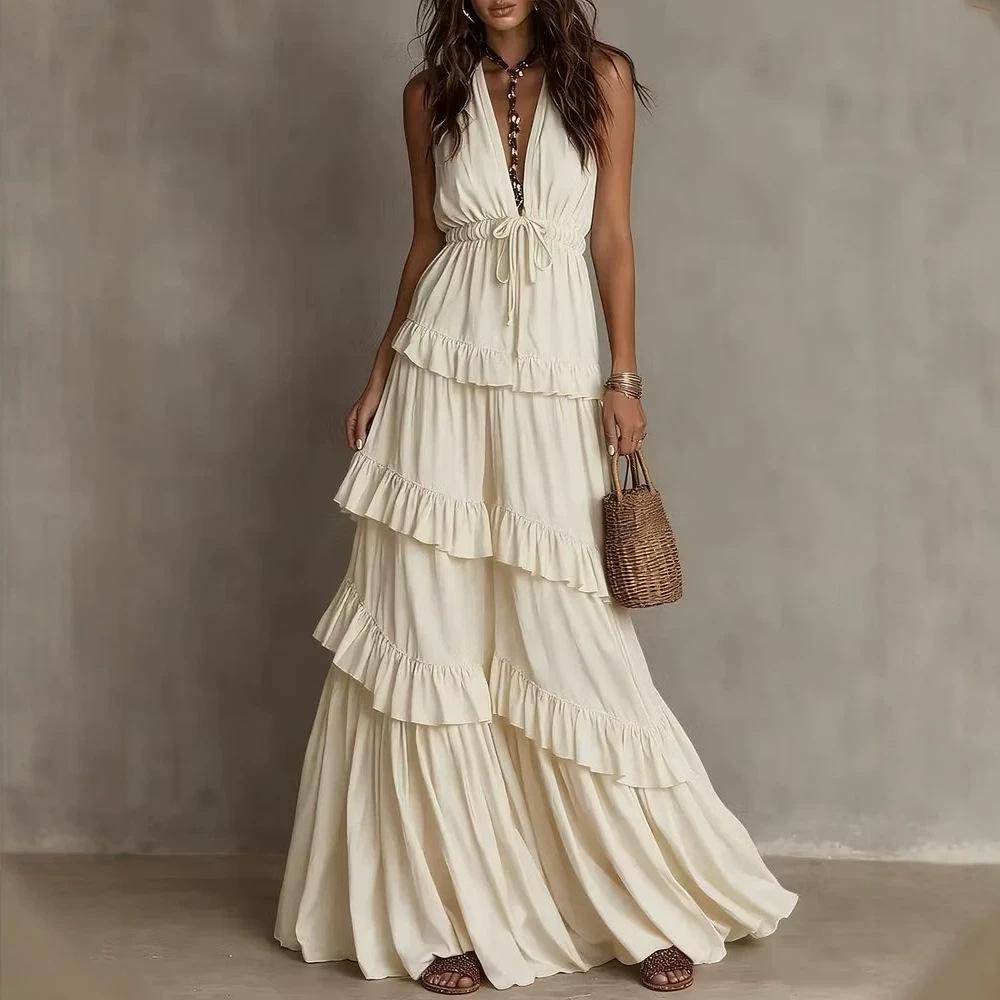 2026 new tk European and American style neck collar design sense multi-level cake dress sleeveless fashion style