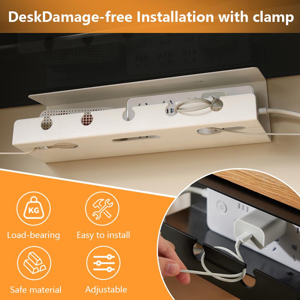 2Pcs Under Desk Cable Management Tray Self Adhesive Cable Storage Rack No Punching Wire Management Rack for Home Office