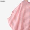 ZANZEA Women Casual Round Neck Dolman Sleeve Summer Stripe Blouse