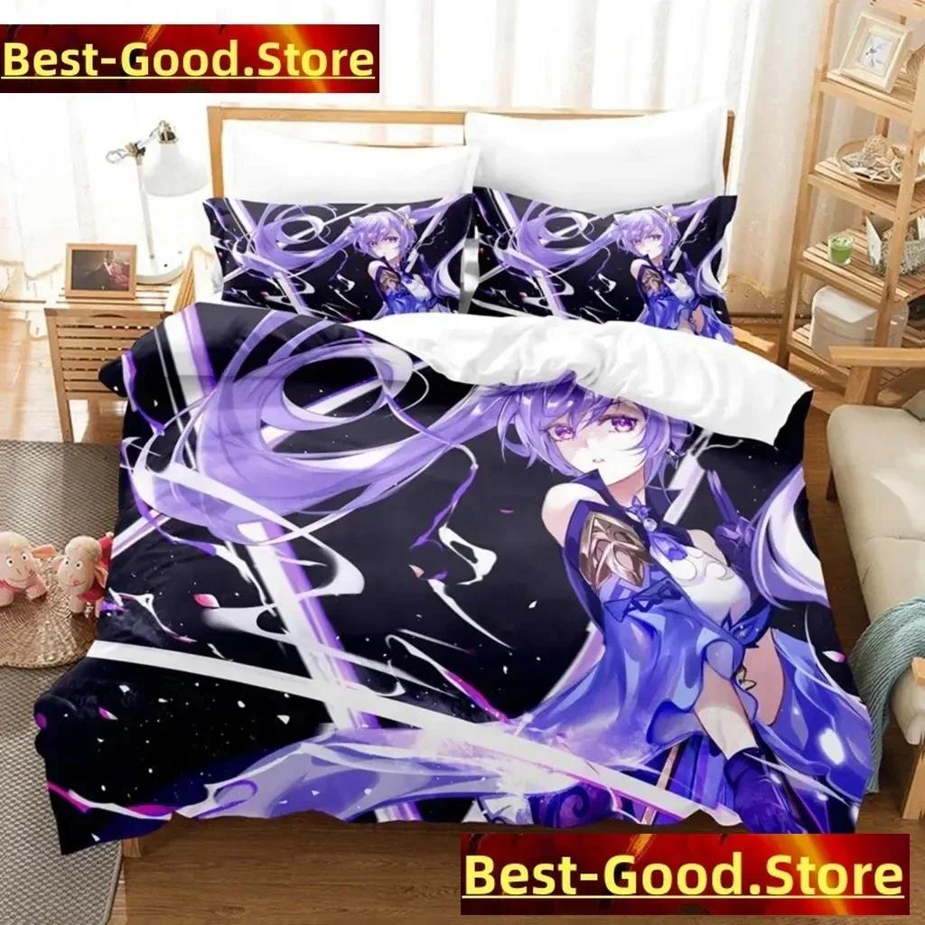 Anime Genshin Impact Keqing Girl Bedding Set Printed With Pillowcase Bed Duvet Cover Soft Single Double Queen Super King Size