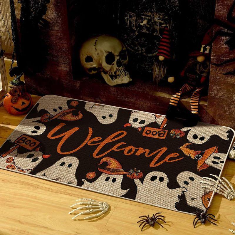 American Style Halloween Welcome Doormat Dirt Resistant Easy To Clean Entryway Rug Holiday Decorative Floor Carpet