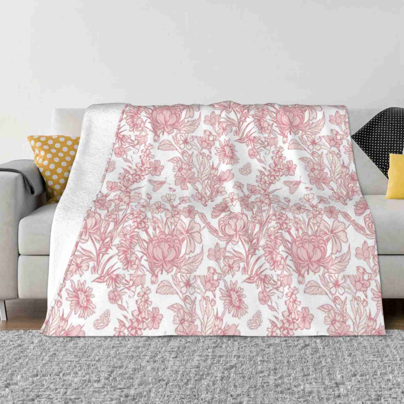 Monochrome Pink Flower Pattern Creative Design Comfortable Warm Flannel Blanket Monochrome Pink Flower Pattern Vintage Candy 30x40in