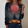 Women's Casual Long Sleeve Neck Top with Halloween Print