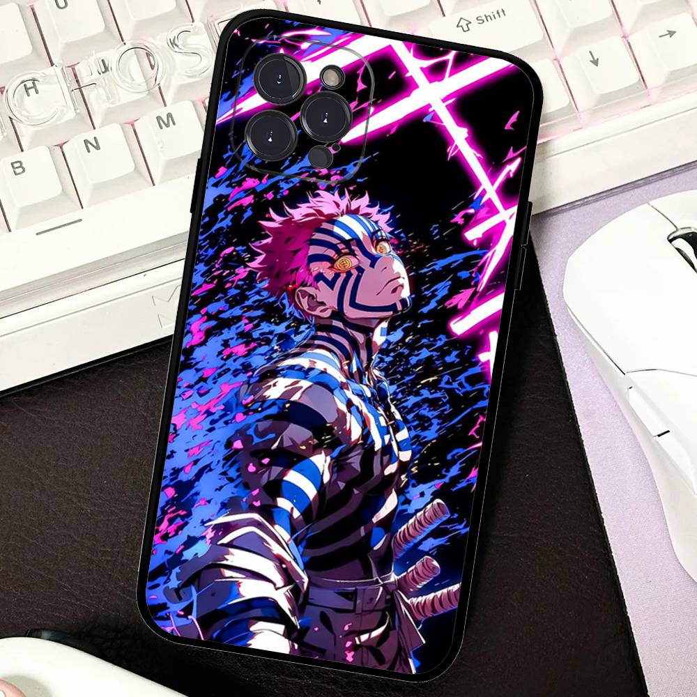 Popular Anime Akaza D-Demon S-Slayer Black Soft Phone Case For IPhone 16 15 14 13 11 12 17 Pro Max Mini Plus