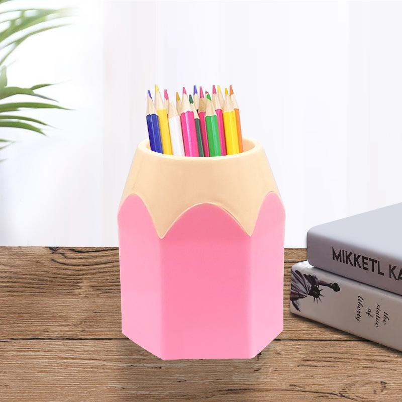 Color Pencil Head Pen Holder Student Office Study Stationery Desktop Storage Bucket Hexagonal Pen Holder Contrasting Color Induction Holder