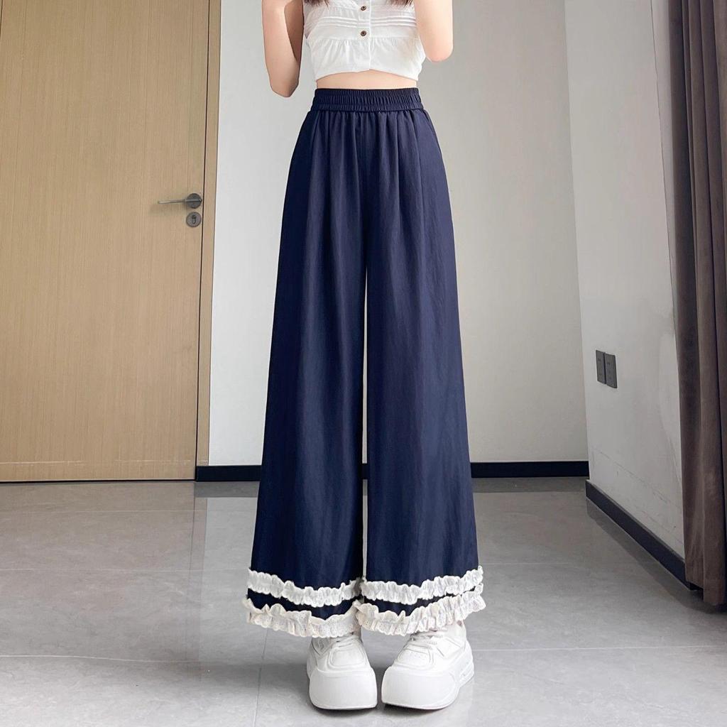 2026 New Women's Double-Layer Lace Patchwork Wide-Leg Pants - Slimming, Loose, Versatile Summer Style
