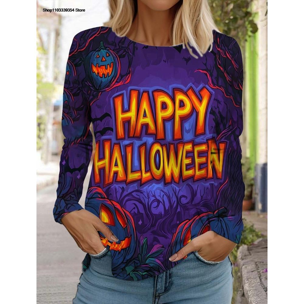 Halloween Women's Long Sleeved T-shirt Pumpkin 3D Printed Autumn Long Sleeve T-Shirt Autumn Casual Tops For Women Clothing Tops