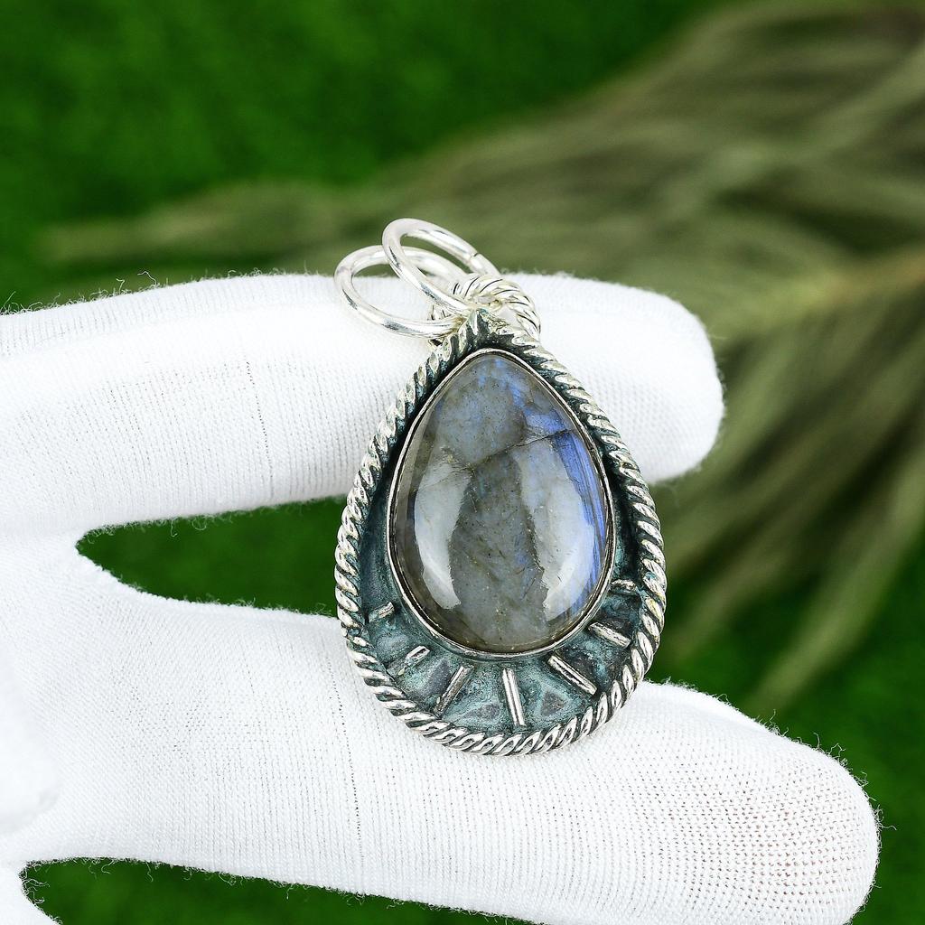 Wedding Gift For Her 925 Sterling Silver Natural Labradorite Gemstone Pendant