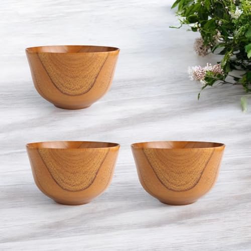 J-kitchens Miso Soup Bowls, Modern Wooden Design with Habanori Pattern and Lacquer, Set of 3, 11.5cm x 6.6cm, Current Model