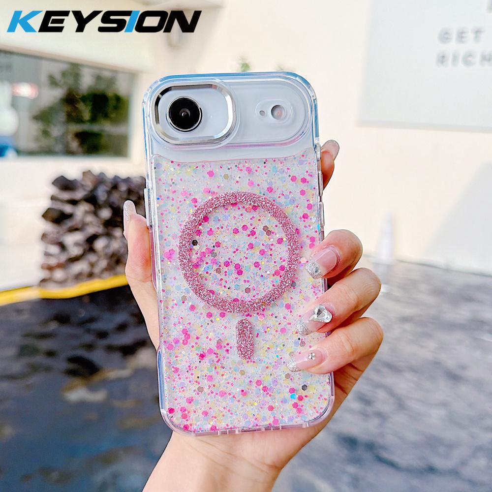 KEYSION Luxuxy Glitter Magnetic Phone Case for MagSafe for iPhone 17 Pro Max Soft TPU+PC Shockproof Back Cover for iPhone 17 Air