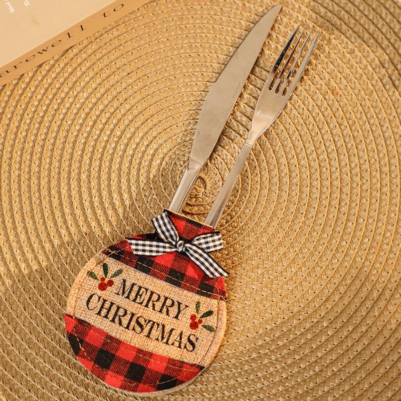 

1/4 шт., вечерние Рождественские сумки для столовых приборов, домашняя клетчатая ткань, обеденный ужин, ножи, украшения, украшения