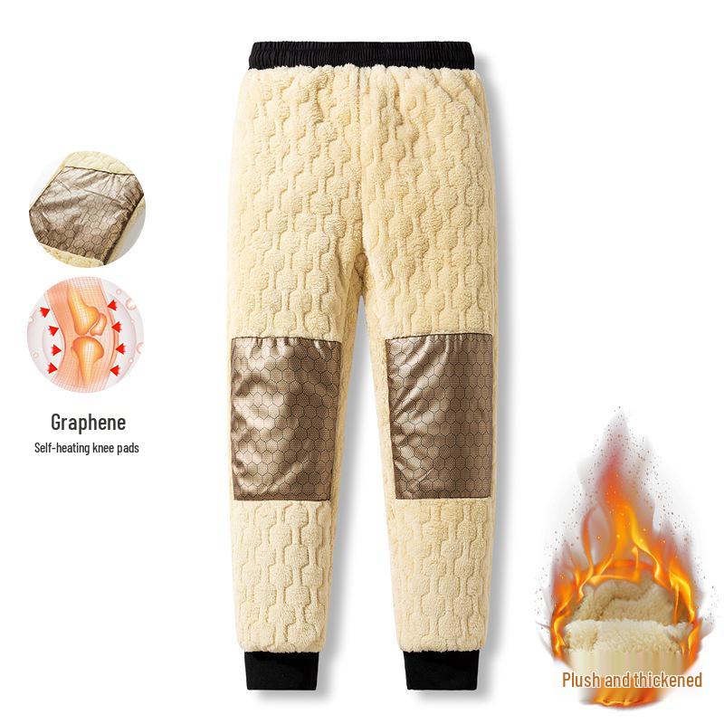 Men's Fleece-Lined Lambswool Pants, Graphene-Infused, Plus Size, Warm Cotton Winter Casual Pants