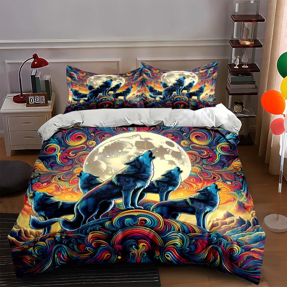

Colorful wolf moon Bedding Duvet cover sets Duvet covers Pillowcases gifts (1 * Duvet Cover 2 * Pillowcases, without duvet insert) 135x200cm