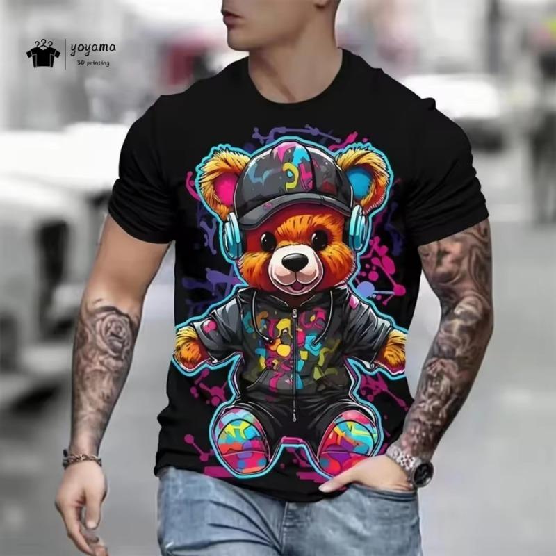

Модная мужская футболка 3D с крутым принтом медведя, футболка с коротким рукавом, топ в хип-хоп уличном стиле, летняя мужская свободная повседневная одежда для улицы 6XL