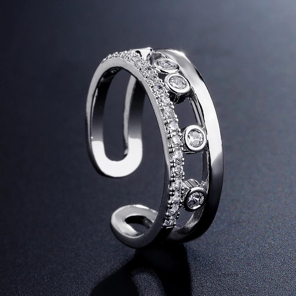 925 Sterling Silver Gothic Hollow Out Square Bridal Cubic Zirconia Open Rings for Women Fashion Student Unusual Jewelry