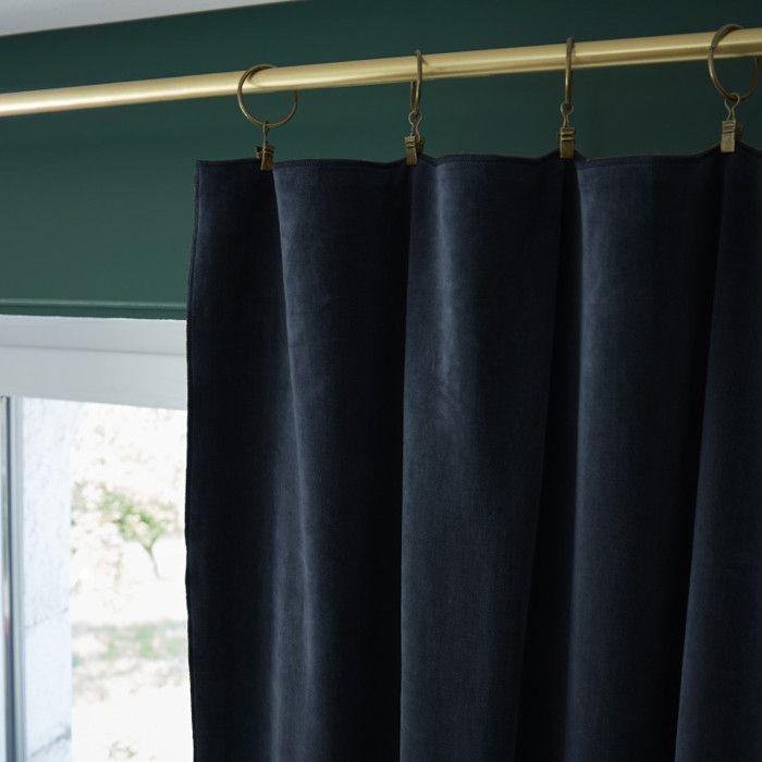 Lot de 2 rideaux ajustables + 8 anneaux pince "César" 140 x 270 cm Velours de Coton - César Minuit