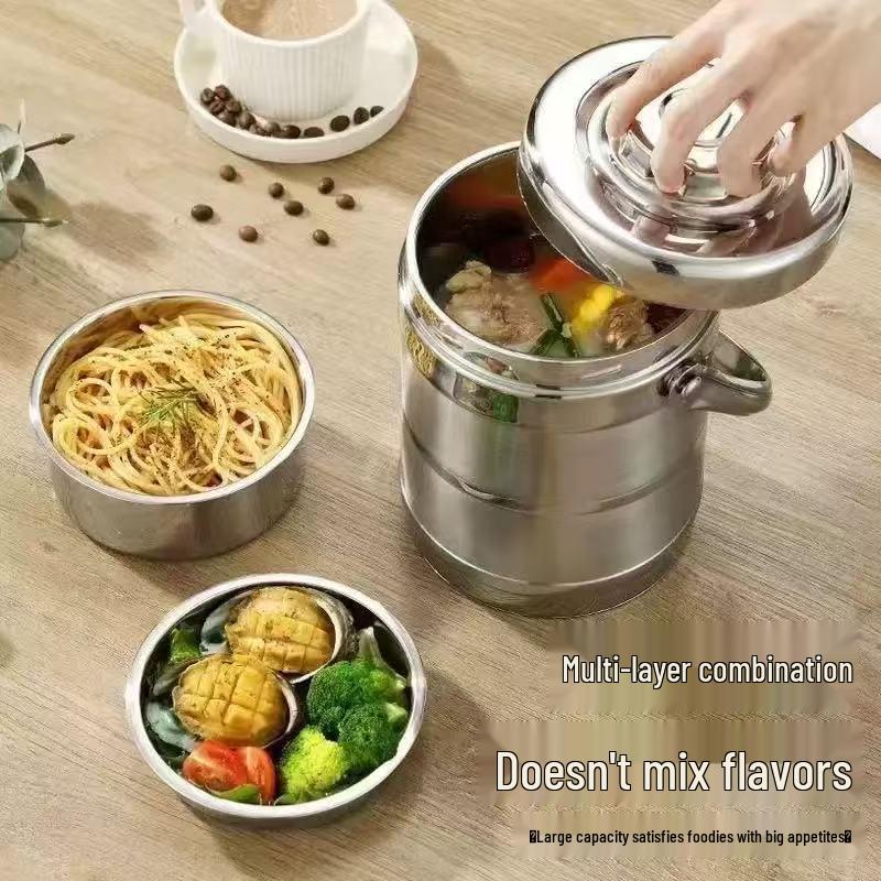Stainless Steel Insulated Multi-layer Lunch Box with Super Long Insulation and Large Capacity for Adults and Students.